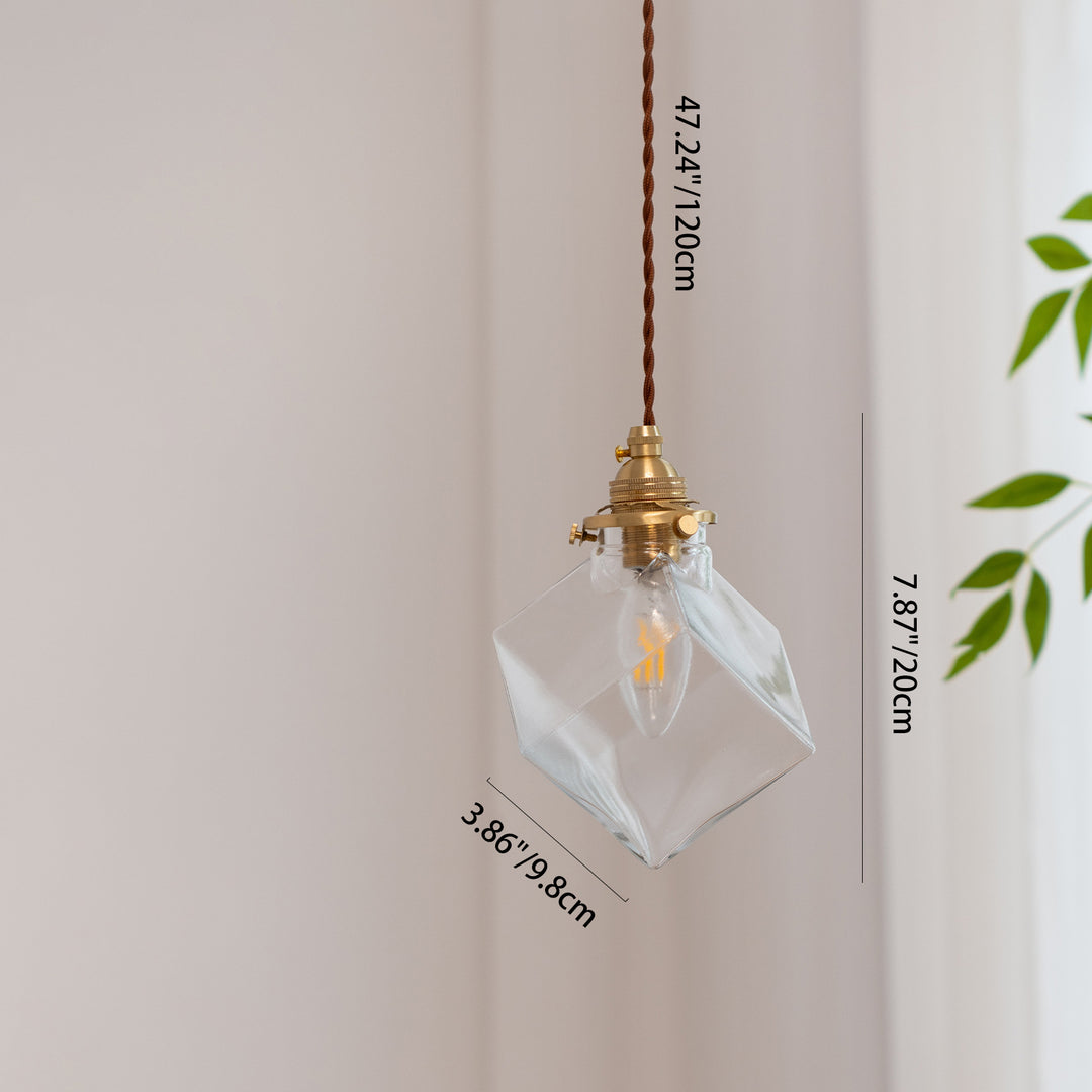 Luminaire suspendu moderne minimaliste carré en métal et verre cuivre à 1 lumière pour le salon 
