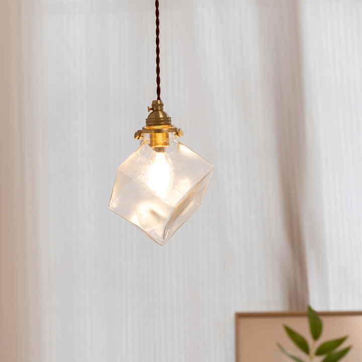 Luminaire suspendu moderne minimaliste carré en métal et verre cuivre à 1 lumière pour le salon 