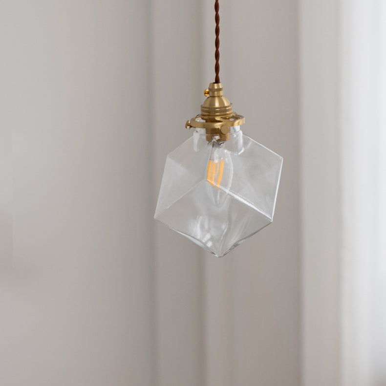 Luminaire suspendu moderne minimaliste carré en métal et verre cuivre à 1 lumière pour le salon 