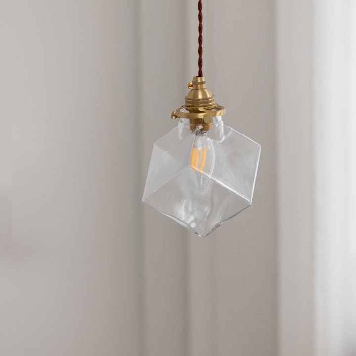 Luminaire suspendu moderne minimaliste carré en métal et verre cuivre à 1 lumière pour le salon 