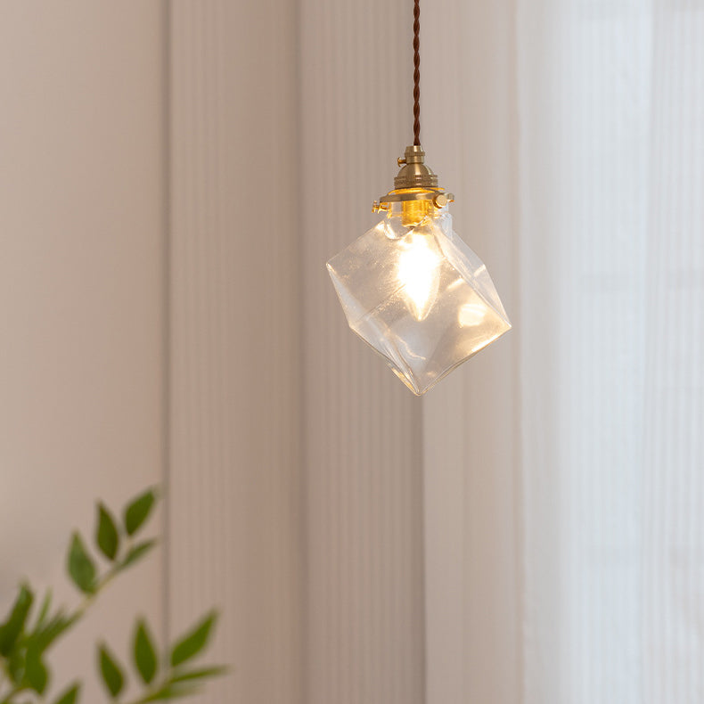 Luminaire suspendu moderne minimaliste carré en métal et verre cuivre à 1 lumière pour le salon 