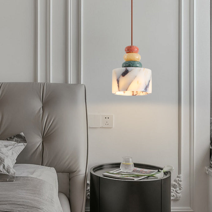 Contemporain nordique matériel de quincaillerie cylindrique en marbre levable 1-lumière suspension pour chambre 