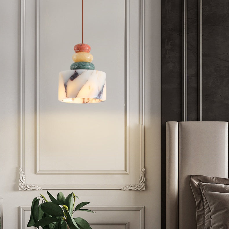 Contemporain nordique matériel de quincaillerie cylindrique en marbre levable 1-lumière suspension pour chambre 