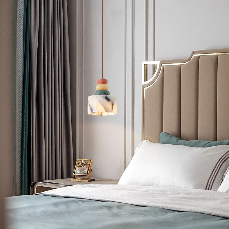 Contemporain nordique matériel de quincaillerie cylindrique en marbre levable 1-lumière suspension pour chambre 