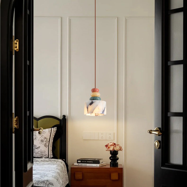 Lámpara colgante de hardware cilíndrico de mármol nórdico contemporáneo con 1 luz para dormitorio 