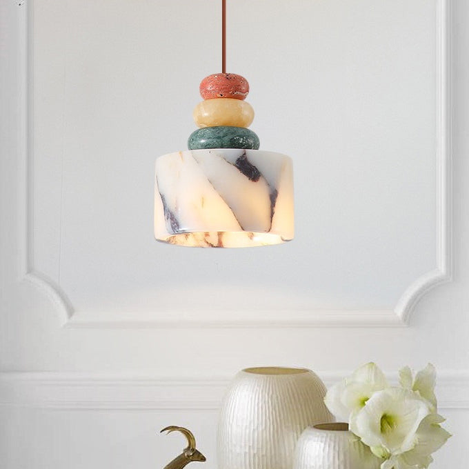 Contemporain nordique matériel de quincaillerie cylindrique en marbre levable 1-lumière suspension pour chambre 
