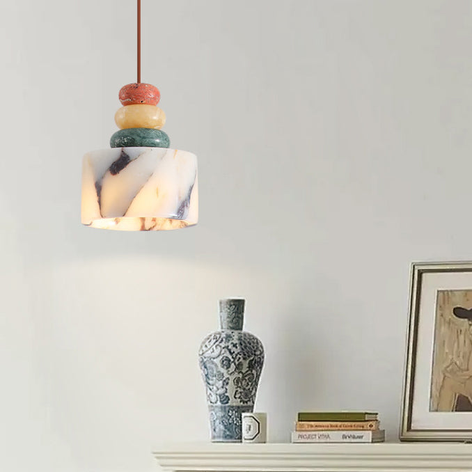 Lámpara colgante de hardware cilíndrico de mármol nórdico contemporáneo con 1 luz para dormitorio 