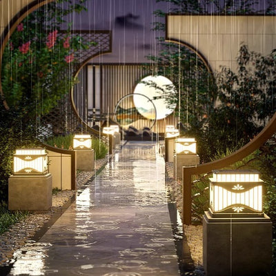 Lumière extérieure paysagère LED PE en acier inoxydable à rayures carrées solaires étanches minimalistes modernes pour jardins 