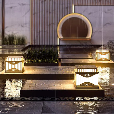 Lumière extérieure paysagère LED PE en acier inoxydable à rayures carrées solaires étanches minimalistes modernes pour jardins 