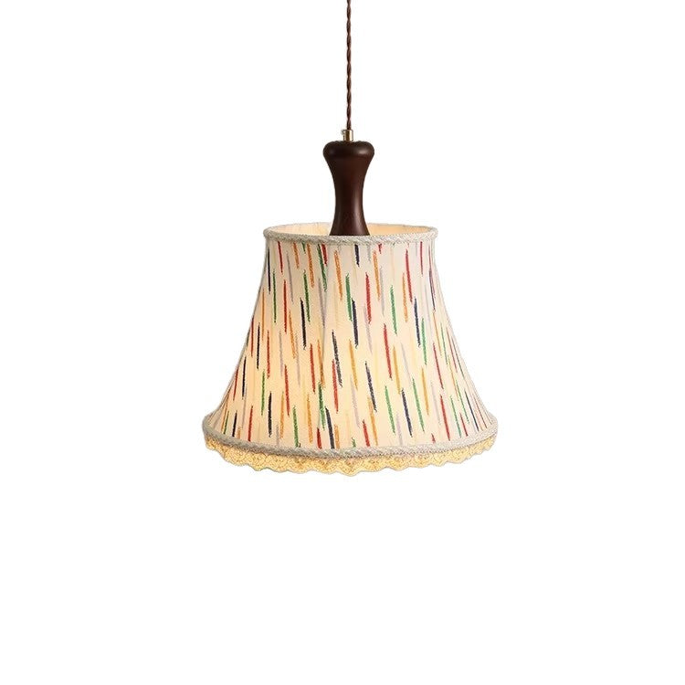 Traditionelle Vintage Kinder Zylindrische Eisen Massivholz Stoff 1-Licht Pendelleuchte Für Schlafzimmer 