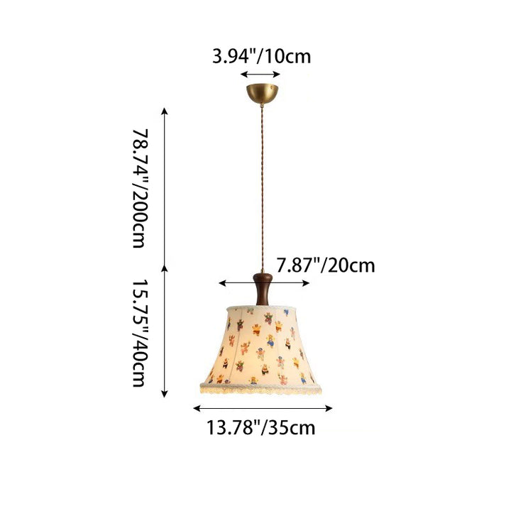 Traditionelle Vintage Kinder Zylindrische Eisen Massivholz Stoff 1-Licht Pendelleuchte Für Schlafzimmer 