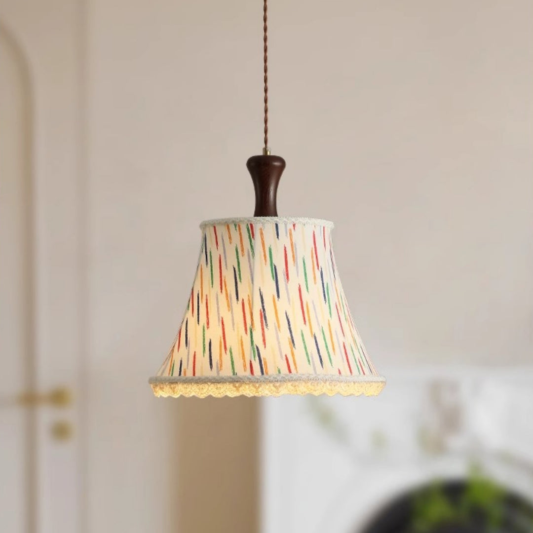 Traditionelle Vintage Kinder Zylindrische Eisen Massivholz Stoff 1-Licht Pendelleuchte Für Schlafzimmer 
