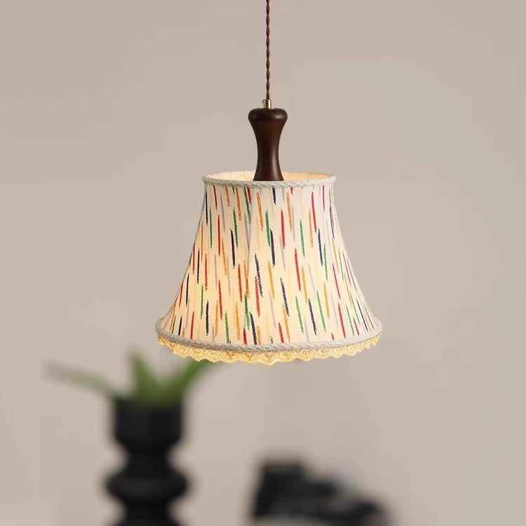Traditionelle Vintage Kinder Zylindrische Eisen Massivholz Stoff 1-Licht Pendelleuchte Für Schlafzimmer 
