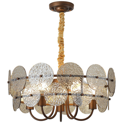 Traditional French Round Ring Corrugated Iron Acrylic 5-Light Chandelier For Living Room