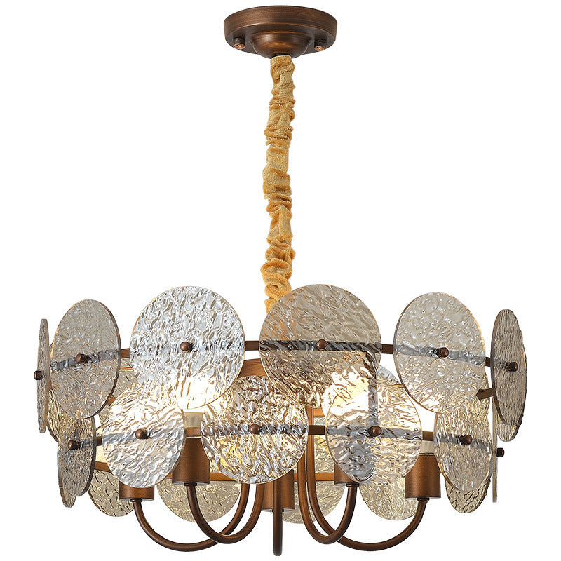 Traditional French Round Ring Corrugated Iron Acrylic 5-Light Chandelier For Living Room