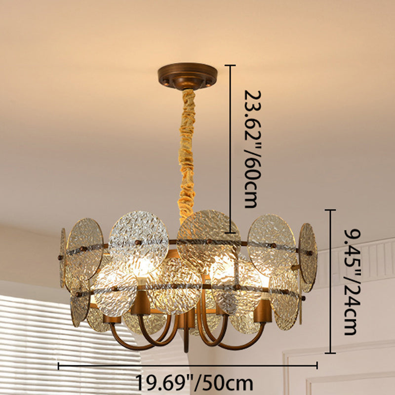 Traditional French Round Ring Corrugated Iron Acrylic 5-Light Chandelier For Living Room