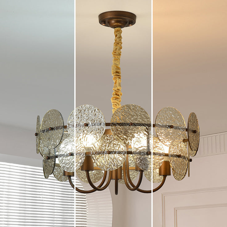 Traditional French Round Ring Corrugated Iron Acrylic 5-Light Chandelier For Living Room