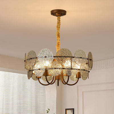Traditional French Round Ring Corrugated Iron Acrylic 5-Light Chandelier For Living Room