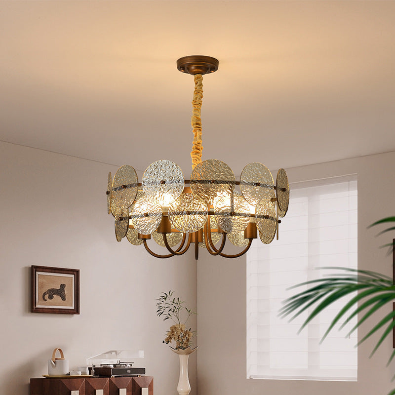 Traditional French Round Ring Corrugated Iron Acrylic 5-Light Chandelier For Living Room