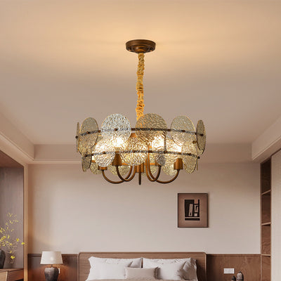 Traditional French Round Ring Corrugated Iron Acrylic 5-Light Chandelier For Living Room