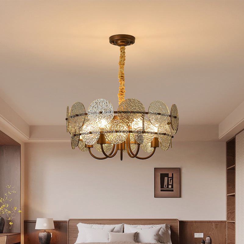 Traditional French Round Ring Corrugated Iron Acrylic 5-Light Chandelier For Living Room