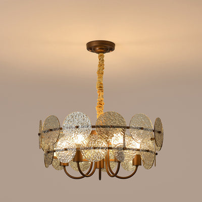 Traditional French Round Ring Corrugated Iron Acrylic 5-Light Chandelier For Living Room