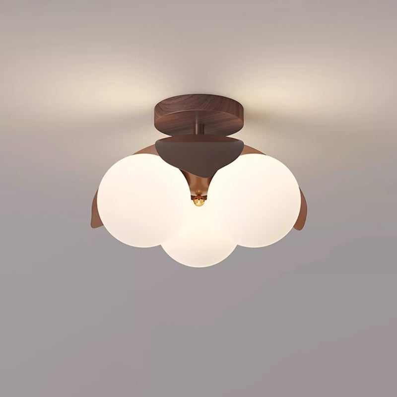 Traditional Vintage Petal-Shaped Spherical Iron PE LED Semi-Flush Mount Ceiling Light For Bedroom