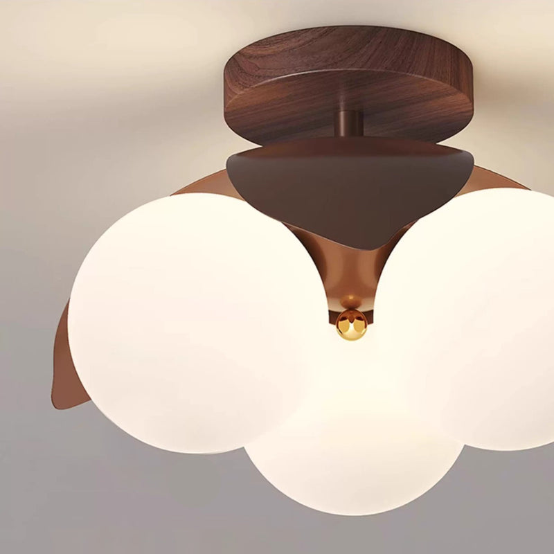 Traditional Vintage Petal-Shaped Spherical Iron PE LED Semi-Flush Mount Ceiling Light For Bedroom