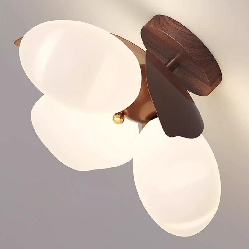 Traditional Vintage Petal-Shaped Spherical Iron PE LED Semi-Flush Mount Ceiling Light For Bedroom
