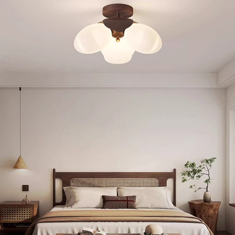 Traditional Vintage Petal-Shaped Spherical Iron PE LED Semi-Flush Mount Ceiling Light For Bedroom