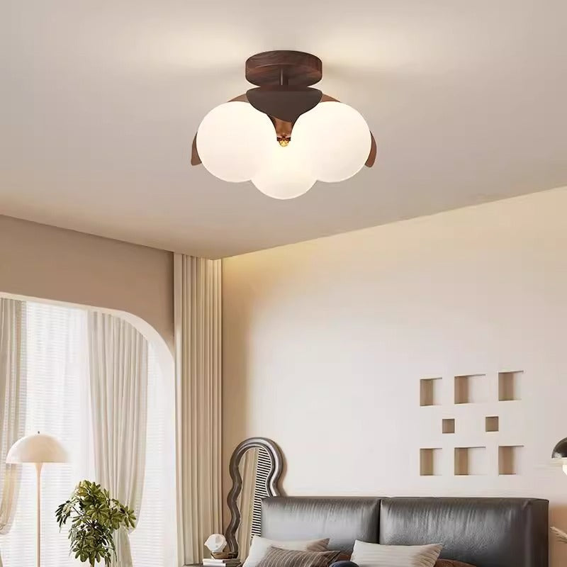 Traditional Vintage Petal-Shaped Spherical Iron PE LED Semi-Flush Mount Ceiling Light For Bedroom