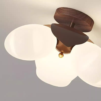 Traditional Vintage Petal-Shaped Spherical Iron PE LED Semi-Flush Mount Ceiling Light For Bedroom