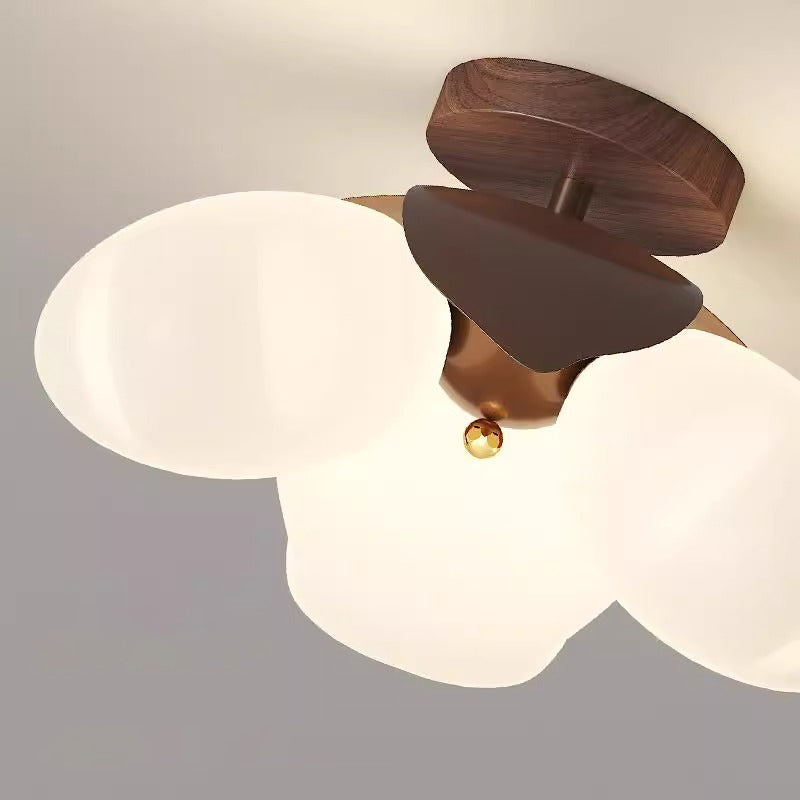Traditional Vintage Petal-Shaped Spherical Iron PE LED Semi-Flush Mount Ceiling Light For Bedroom