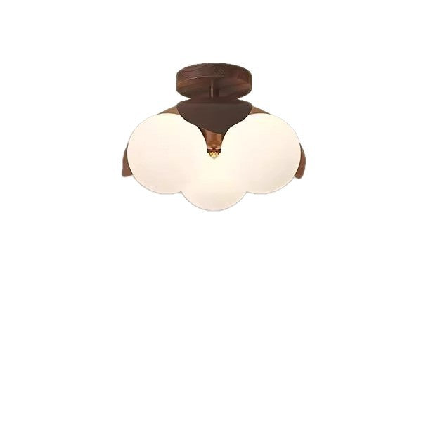 Traditional Vintage Petal-Shaped Spherical Iron PE LED Semi-Flush Mount Ceiling Light For Bedroom
