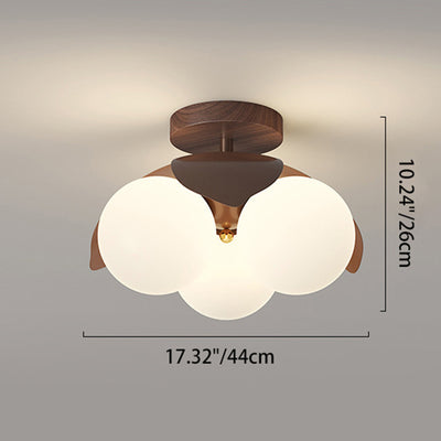 Traditional Vintage Petal-Shaped Spherical Iron PE LED Semi-Flush Mount Ceiling Light For Bedroom