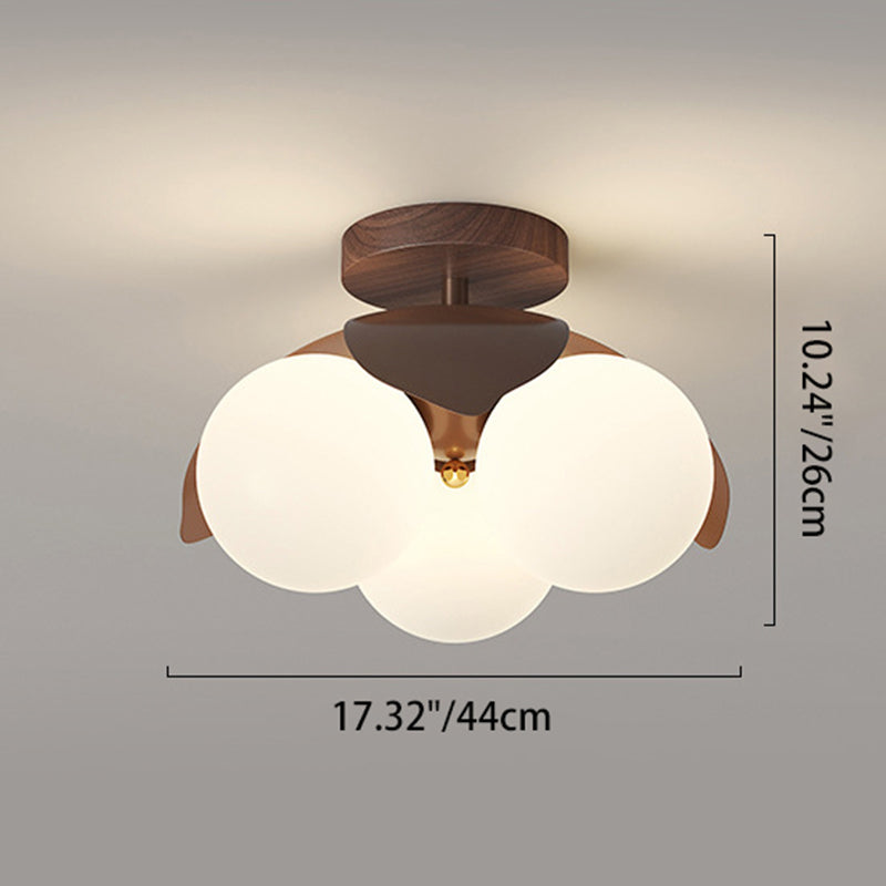 Traditional Vintage Petal-Shaped Spherical Iron PE LED Semi-Flush Mount Ceiling Light For Bedroom