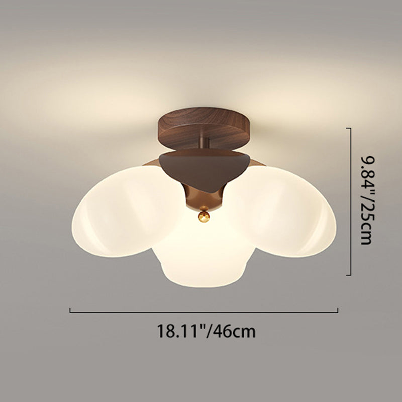 Traditional Vintage Petal-Shaped Spherical Iron PE LED Semi-Flush Mount Ceiling Light For Bedroom