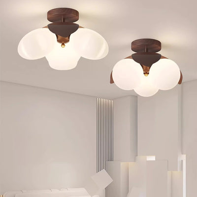 Traditional Vintage Petal-Shaped Spherical Iron PE LED Semi-Flush Mount Ceiling Light For Bedroom