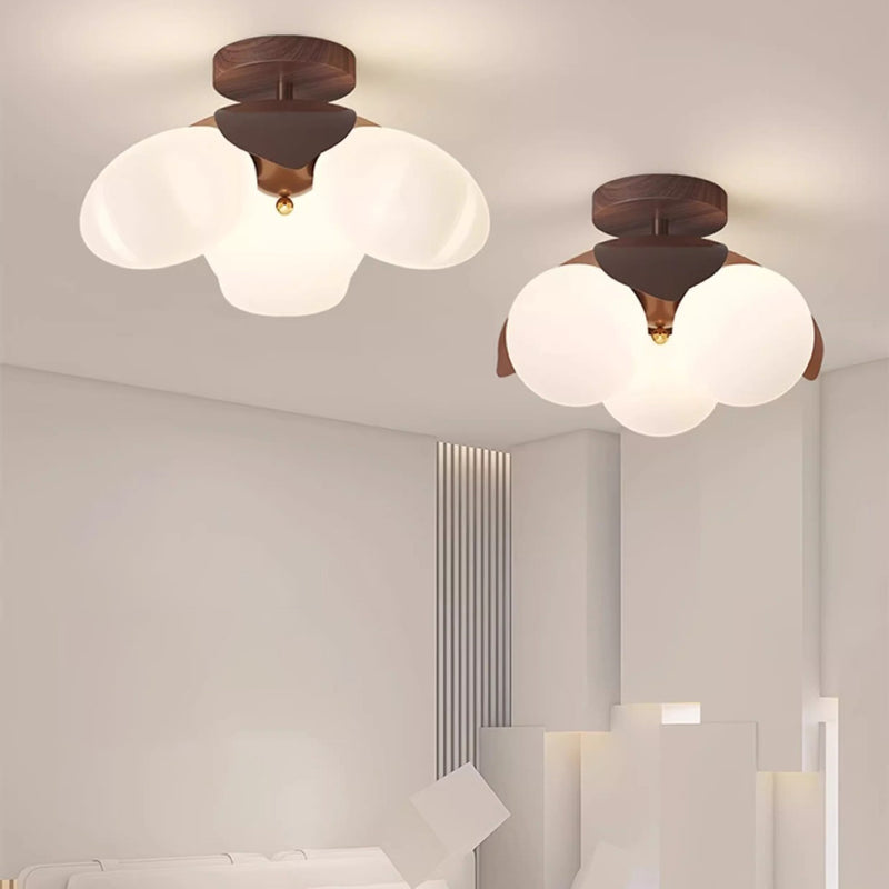 Traditional Vintage Petal-Shaped Spherical Iron PE LED Semi-Flush Mount Ceiling Light For Bedroom