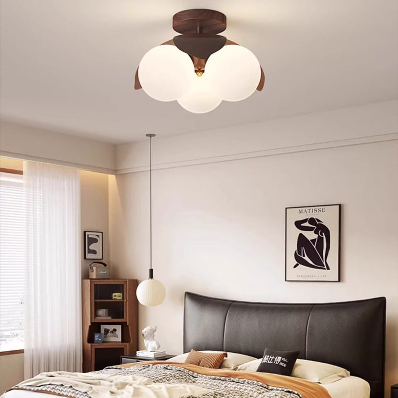 Traditional Vintage Petal-Shaped Spherical Iron PE LED Semi-Flush Mount Ceiling Light For Bedroom