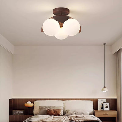 Traditional Vintage Petal-Shaped Spherical Iron PE LED Semi-Flush Mount Ceiling Light For Bedroom