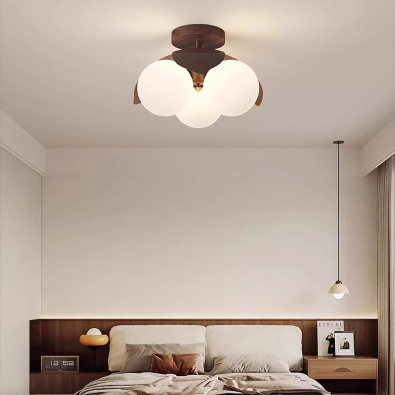 Traditional Vintage Petal-Shaped Spherical Iron PE LED Semi-Flush Mount Ceiling Light For Bedroom