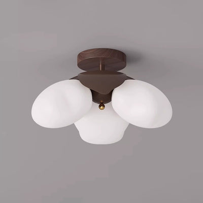 Traditional Vintage Petal-Shaped Spherical Iron PE LED Semi-Flush Mount Ceiling Light For Bedroom