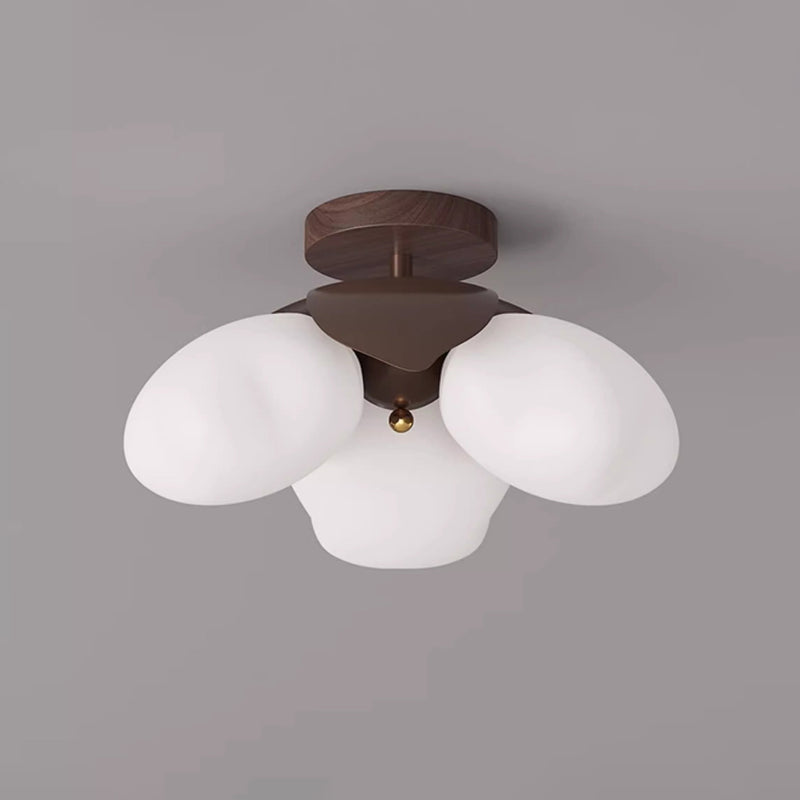 Traditional Vintage Petal-Shaped Spherical Iron PE LED Semi-Flush Mount Ceiling Light For Bedroom