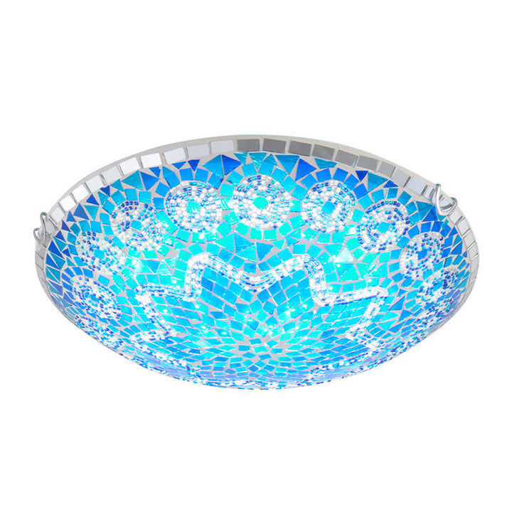 Plafonnier traditionnel Tiffany rond en verre à 2/3/4 lumières pour chambre à coucher 