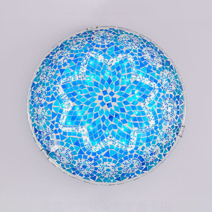 Plafonnier traditionnel Tiffany rond en verre à 2/3/4 lumières pour chambre à coucher 