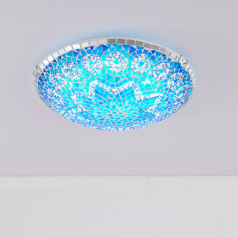 Plafonnier traditionnel Tiffany rond en verre à 2/3/4 lumières pour chambre à coucher 