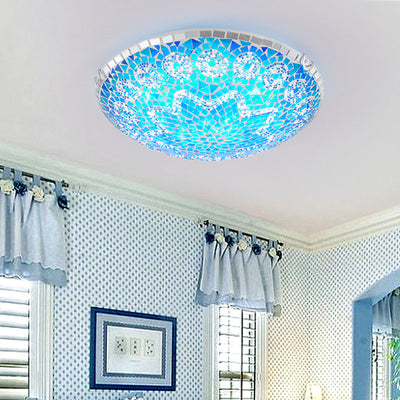 Traditional Tiffany Round Arched Hardware Glass 2/3/4-Light Flush Mount Ceiling Light For Bedroom
