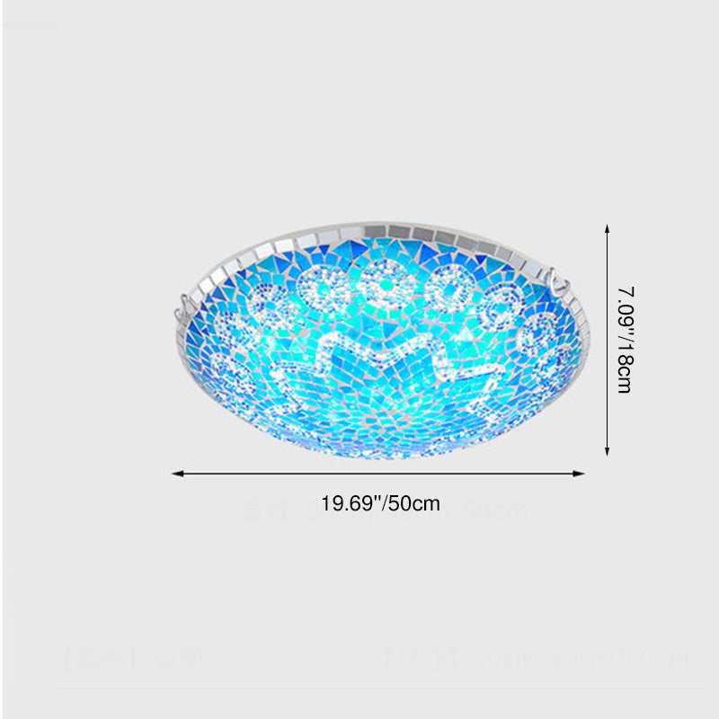 Traditional Tiffany Round Arched Hardware Glass 2/3/4-Light Flush Mount Ceiling Light For Bedroom