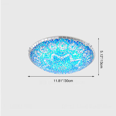 Traditional Tiffany Round Arched Hardware Glass 2/3/4-Light Flush Mount Ceiling Light For Bedroom